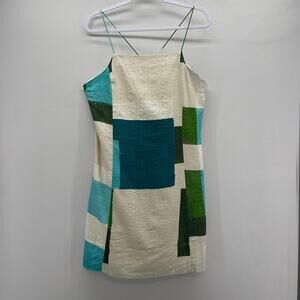 Banana Republic Square‎ Neck Mini Dress Womens Medium Sandy Beach Teal Strappy
